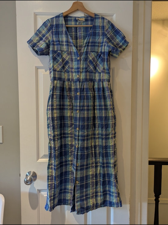 East West clothing company Dresses & Skirts - Vintage 90s Blue Plaid Midi Maxi Button Front Cotton Dress Cottagecore Country S